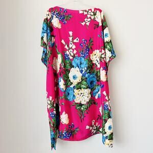Vintage Club 7 Echo Silk Tunic Kaftan Dress Floral Bold Boho Resort 80s NWOT